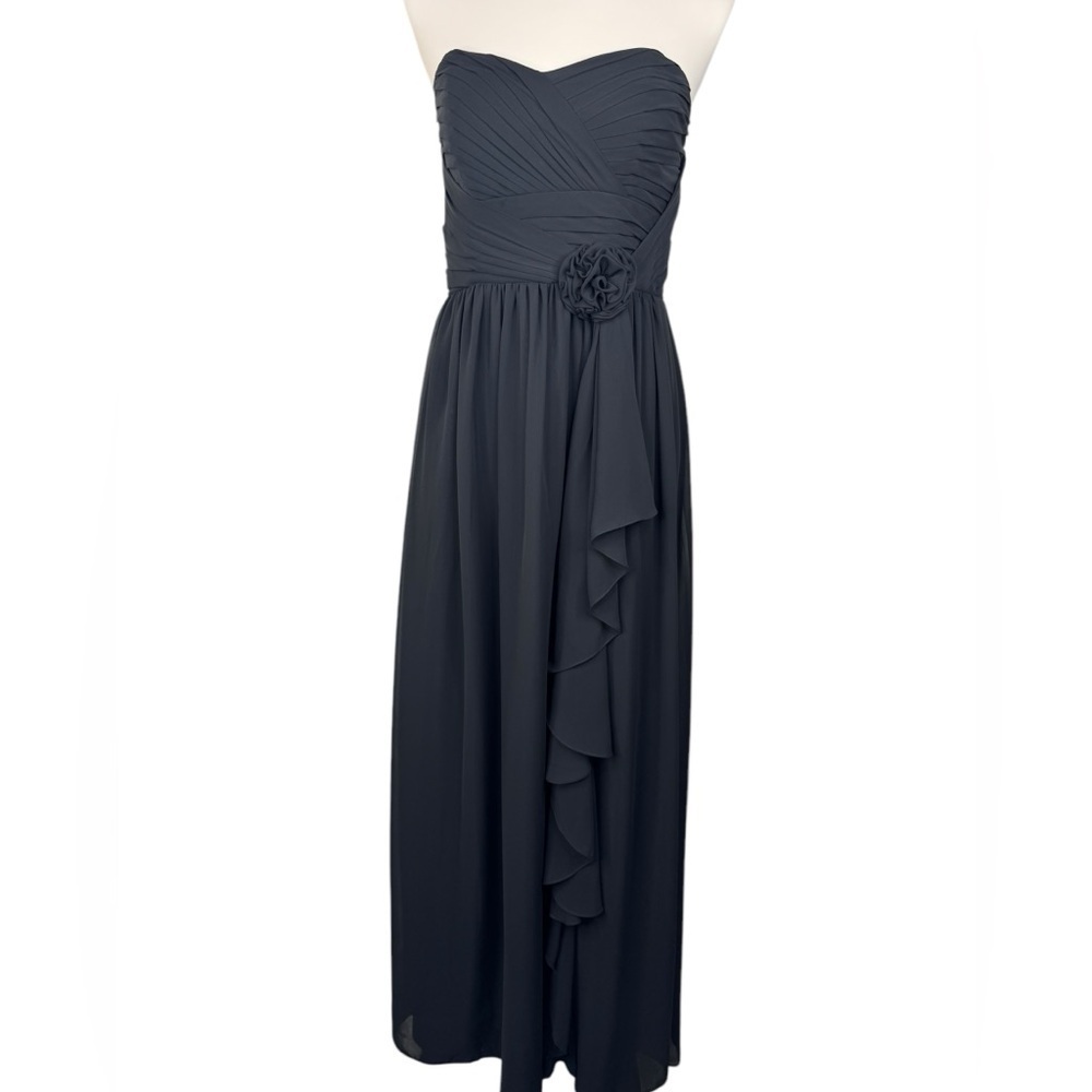 Bari Jay Empire Waist Gown Pleated Detail with Ruffle Prom Dress size 8 Black